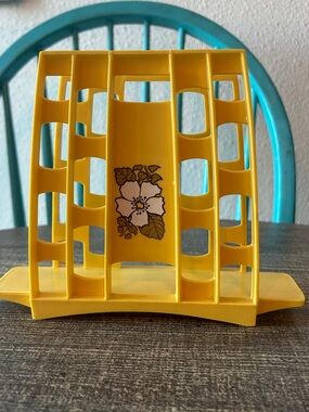 1970’s Vintage Yellow Plastic Napkin Holder with Floral Motif
